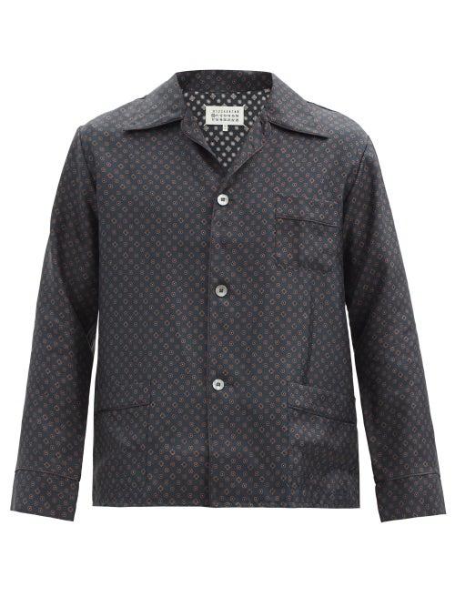 Matchesfashion.com Maison Margiela - Printed Silk Shirt - Mens - Navy