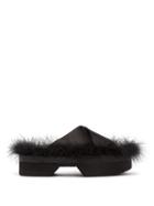 Matchesfashion.com Simone Rocha - Maribou Feather Trim Satin Platform Sandals - Womens - Black