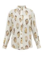 Matchesfashion.com Burberry - Oyster Print Pearl Embroidered Silk Blouse - Womens - White Print