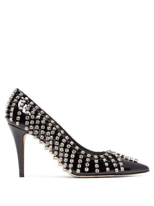 Matchesfashion.com Christopher Kane - Crystal Embellished Patent Leather Pumps - Womens - Black