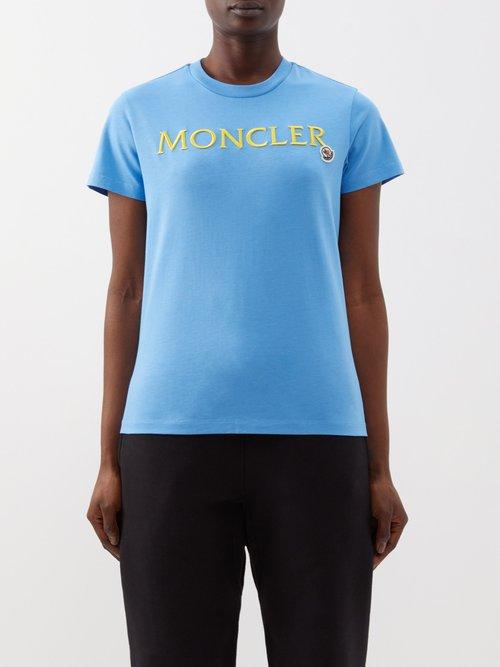 Moncler - Logo-embroidered Cotton-jersey T-shirt - Womens - Blue