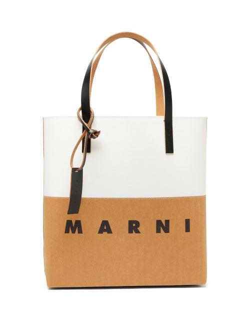 Marni - Paper Coated-canvas Tote Bag - Womens - Beige White