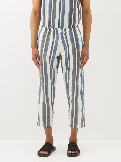 Marrakshi Life - Cropped Striped Cotton Trousers - Mens - Blue Multi