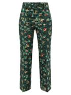 La Doublej - Hendrix Suzany-print Flared Wool-blend Trousers - Womens - Green Multi