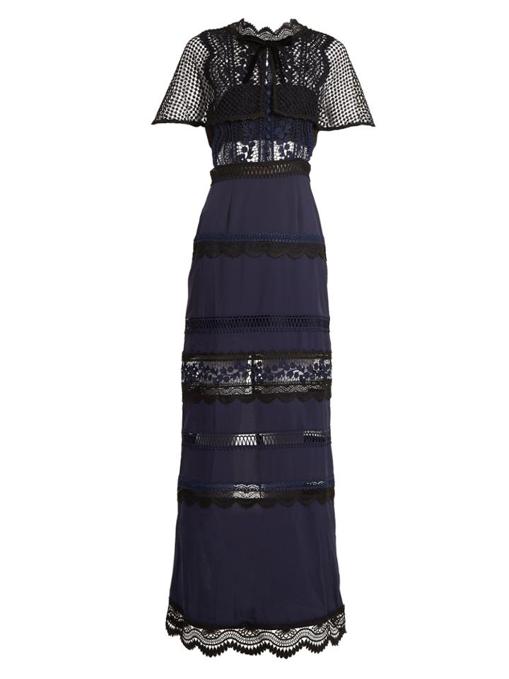 Self-portrait Bellis Lace Cape-sleeved Dress