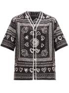 Matchesfashion.com Versace - Medusa And Heart Bandana Print Silk Baseball Shirt - Mens - Black Multi