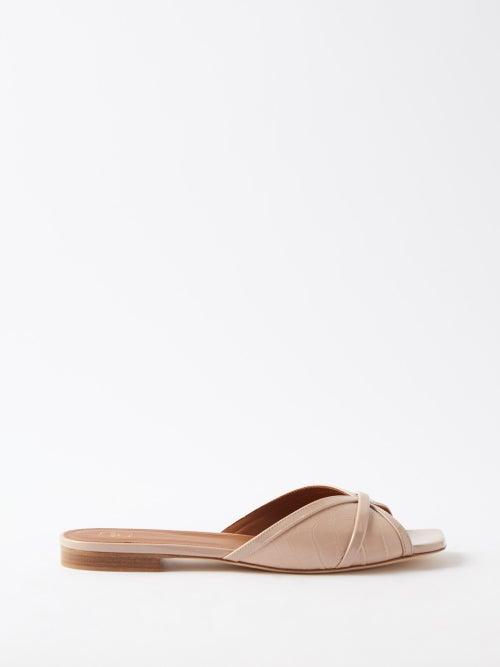 Malone Souliers - Perla Croc-effect Leather Slides - Womens - Nude