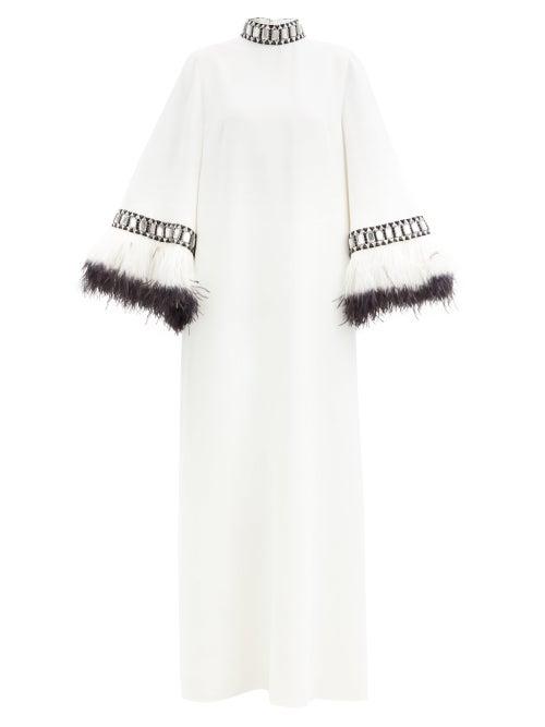 Matchesfashion.com Andrew Gn - Feather-trimmed Crystal-embellished Crepe Gown - Womens - Ivory