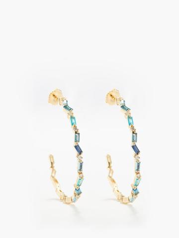 Suzanne Kalan - Firework Diamond, Topaz & 14kt Gold Hoop Earrings - Womens - Blue Multi