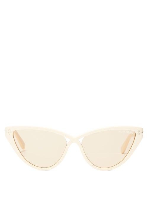 Matchesfashion.com Tom Ford Eyewear - T Monogram Cat Eye Acetate Sunglasses - Womens - Ivory
