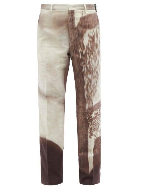 Mens Rtw Fendi - Shady Window-print Cotton-twill Trousers - Mens - Grey Multi