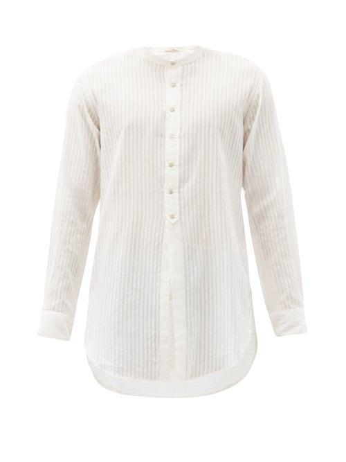 Matchesfashion.com Pro - Collarless Striped Cotton Tunic - Mens - White