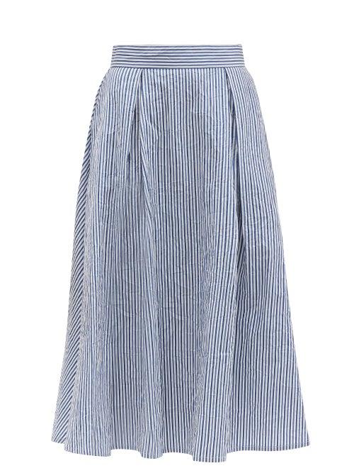 Matchesfashion.com Thierry Colson - Wynona Striped Cotton Midi Skirt - Womens - Blue White