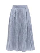 Matchesfashion.com Thierry Colson - Wynona Striped Cotton Midi Skirt - Womens - Blue White