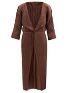 Matchesfashion.com Pleats Please Issey Miyake - Belted Technical-pleated Coat - Womens - Dark Brown