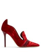 Matchesfashion.com Malone Souliers By Roy Luwolt - Halle Wave Collar Velvet Point Toe Pumps - Womens - Red