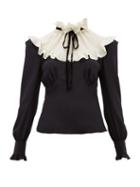 Matchesfashion.com Alessandra Rich - Ruffled Collar Silk Blouse - Womens - Black White