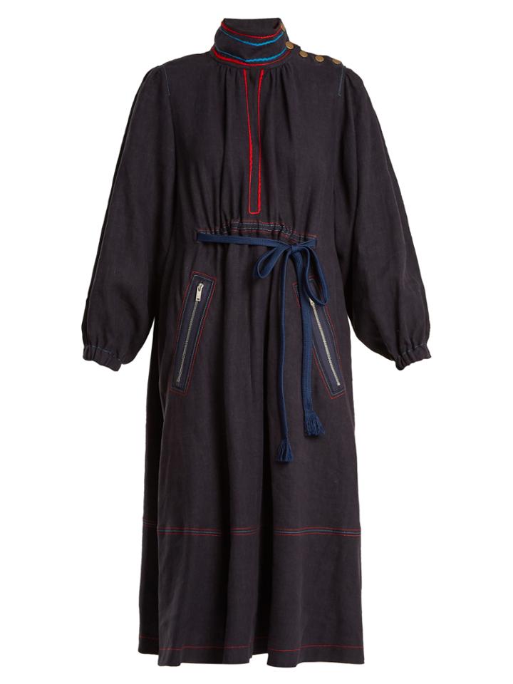 Sonia Rykiel Balloon-sleeve Linen Midi Dress