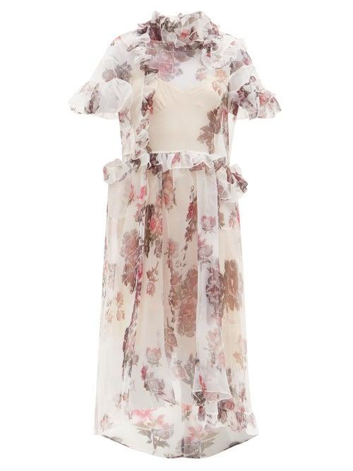 Matchesfashion.com Preen By Thornton Bregazzi - Maeimi Ruffled Floral-print Organza Midi Dress - Womens - White Multi