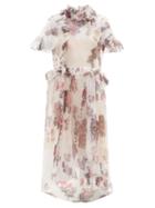 Matchesfashion.com Preen By Thornton Bregazzi - Maeimi Ruffled Floral-print Organza Midi Dress - Womens - White Multi