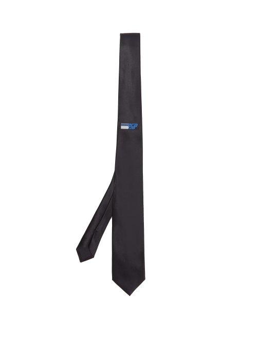 Matchesfashion.com Prada - Logo Embroidered Silk Satin Tie - Mens - Black