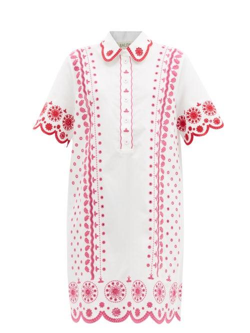 Ladies Rtw Saloni - Dree Cotton Broderie-anglaise Shirt Dress - Womens - White Multi