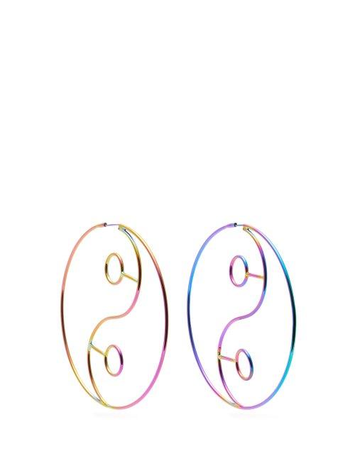 Matchesfashion.com Lynn Ban - Yin Yang Rhodium Plated Hoop Earrings - Womens - Multi