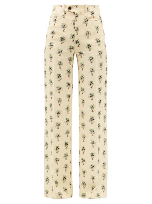 Matchesfashion.com Chlo - Bouquet-print Wide-leg Crepe Trousers - Womens - Cream
