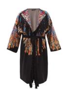 Matchesfashion.com Mes Demoiselles - Pocahontas Fringed Feather-intarsia Cotton Kaftan - Womens - Black Multi