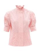 Ladies Beachwear Thierry Colson - Vita Gigot-sleeve Crinkle Stripe Cotton Blouse - Womens - Pink Stripe