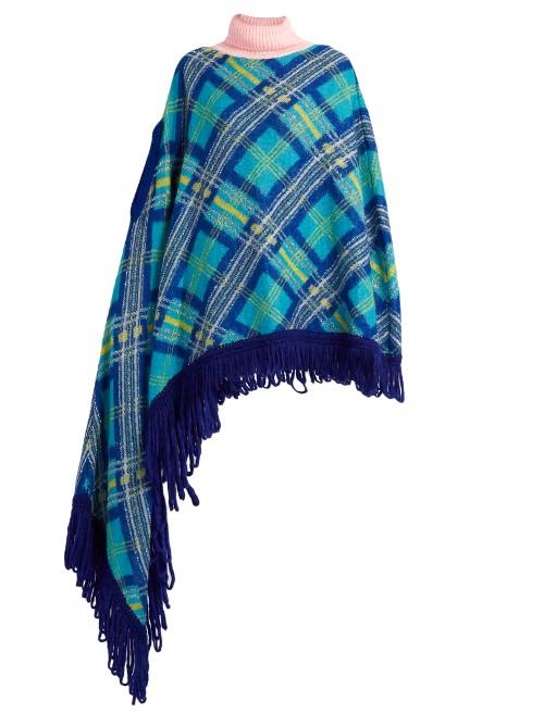 Delpozo Roll-neck Plaid-knit Asymmetric Poncho