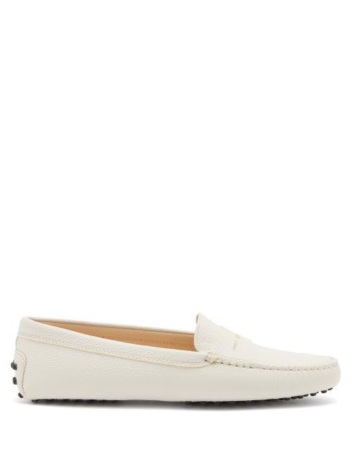 Tod's - Gommini Grained-leather Loafers - Womens - White