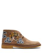 Gucci New Moreau Embroidered Suede Desert Boots