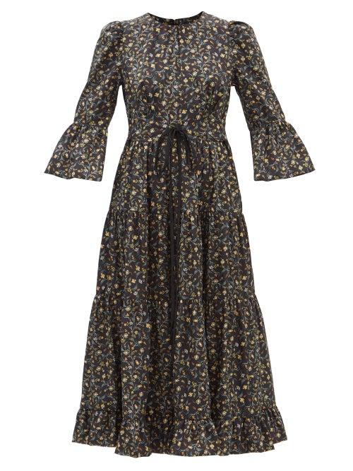 Cefinn - Cordelia Floral-print Twill Dress - Womens - Black Yellow