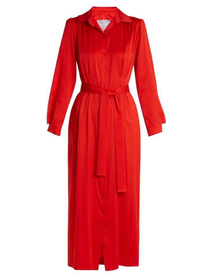 Dovima Paris Mason Waist-tie Stretch-silk Satin Shirtdress