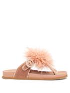 Ladies Shoes Aquazzura - Boudoir Feather, Velvet And Leather Sandals - Womens - Light Pink
