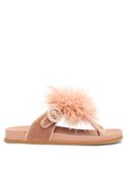 Ladies Shoes Aquazzura - Boudoir Feather, Velvet And Leather Sandals - Womens - Light Pink