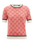 Matchesfashion.com Gucci - Gg Jacquard Short Sleeved Wool Blend Sweater - Womens - Red Multi
