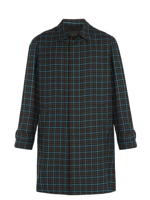 Matchesfashion.com Prada - Single Breasted Check Wool Overcoat - Mens - Green Multi