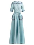 Matchesfashion.com Luisa Beccaria - Ruffled Polka Dot Cotton Blend Midi Dress - Womens - Light Green