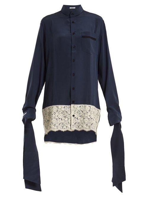 Matchesfashion.com Blouse - Tessa Tie Cuff Silk Crepe Oversized Shirtdress - Womens - Navy