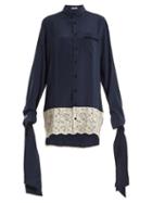 Matchesfashion.com Blouse - Tessa Tie Cuff Silk Crepe Oversized Shirtdress - Womens - Navy