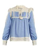 Sea Column Lace-trimmed Chambray Top