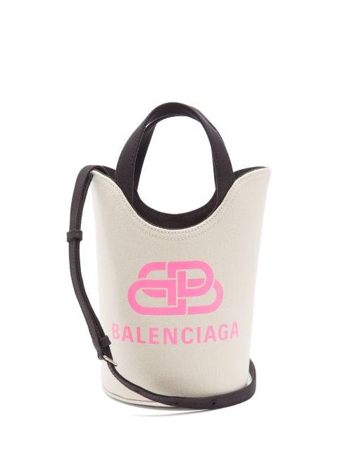 Balenciaga - Wave Xs Logo-print Organic-cotton Canvas Tote Bag - Womens - Pink White