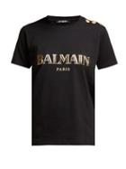 Matchesfashion.com Balmain - Logo Print Cotton T Shirt - Womens - Black Gold