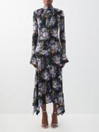 Paco Rabanne - Floral-print Pussy-bow Jersey Maxi Dress - Womens - Black Floral