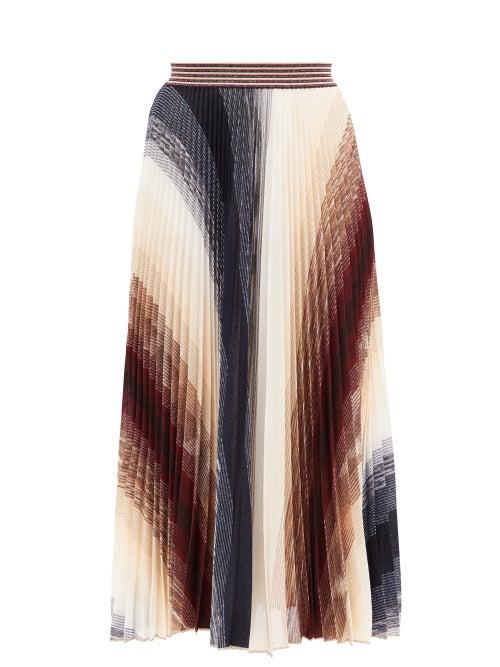Matchesfashion.com Missoni - Pleated Abstract-jacquard Knit Midi Skirt - Womens - Burgundy Multi