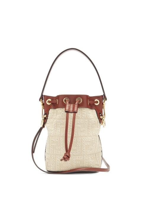 Matchesfashion.com Fendi - Mon Tresor Mini Ff-embroidered Canvas Bucket Bag - Womens - Beige Multi