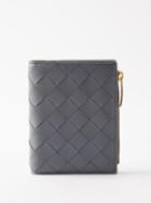 Bottega Veneta - Intrecciato-leather Zip-up Wallet - Womens - Dark Grey