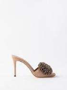 Serena Uziyel - Lavinia 90 Floral-embellished Suede Mules - Womens - Nude